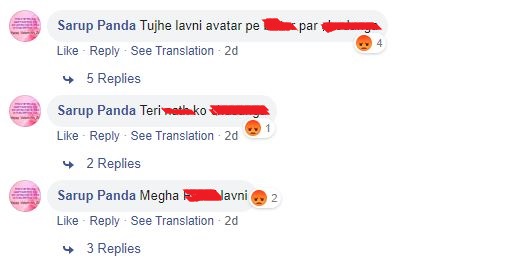 vulgar comments on Megha Ghadage's  facebook  